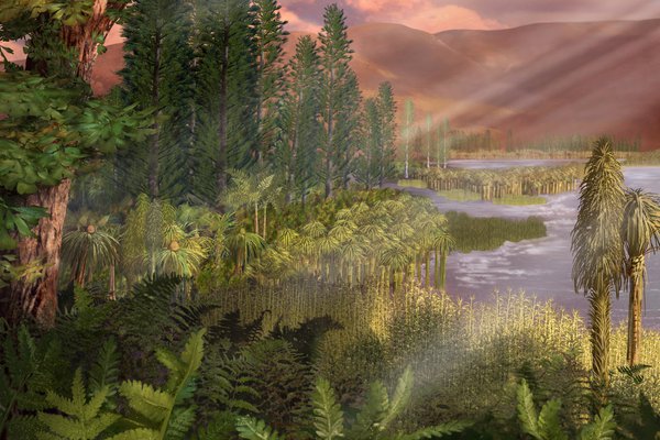Illustration of Triassic period landscape