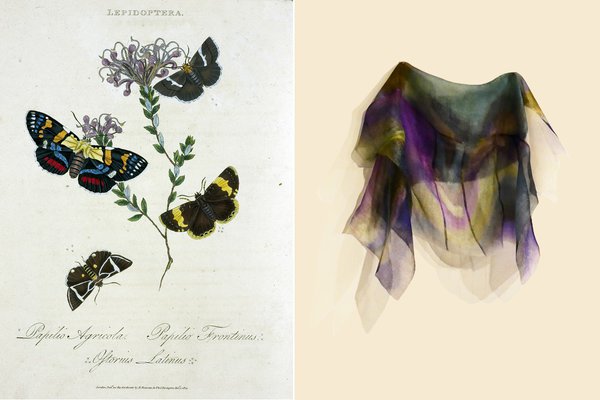 Left: an image from our Rare Books collection. Right: part of a garment made by Donna Sgro