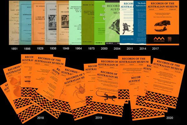 Timeline of frontpage design of Records of the Australian Museum.